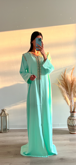 Caftan simple marocain turquoise "Amira"