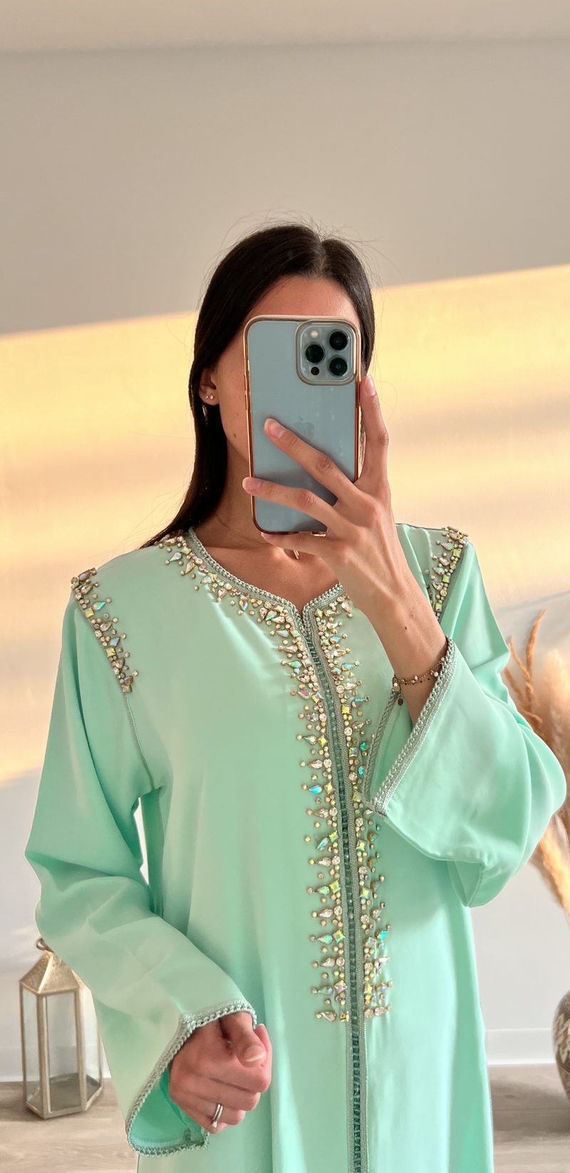 Caftan simple marocain turquoise "Amira"
