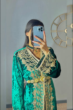 Caftan simple marocain vert "Lala Salma"