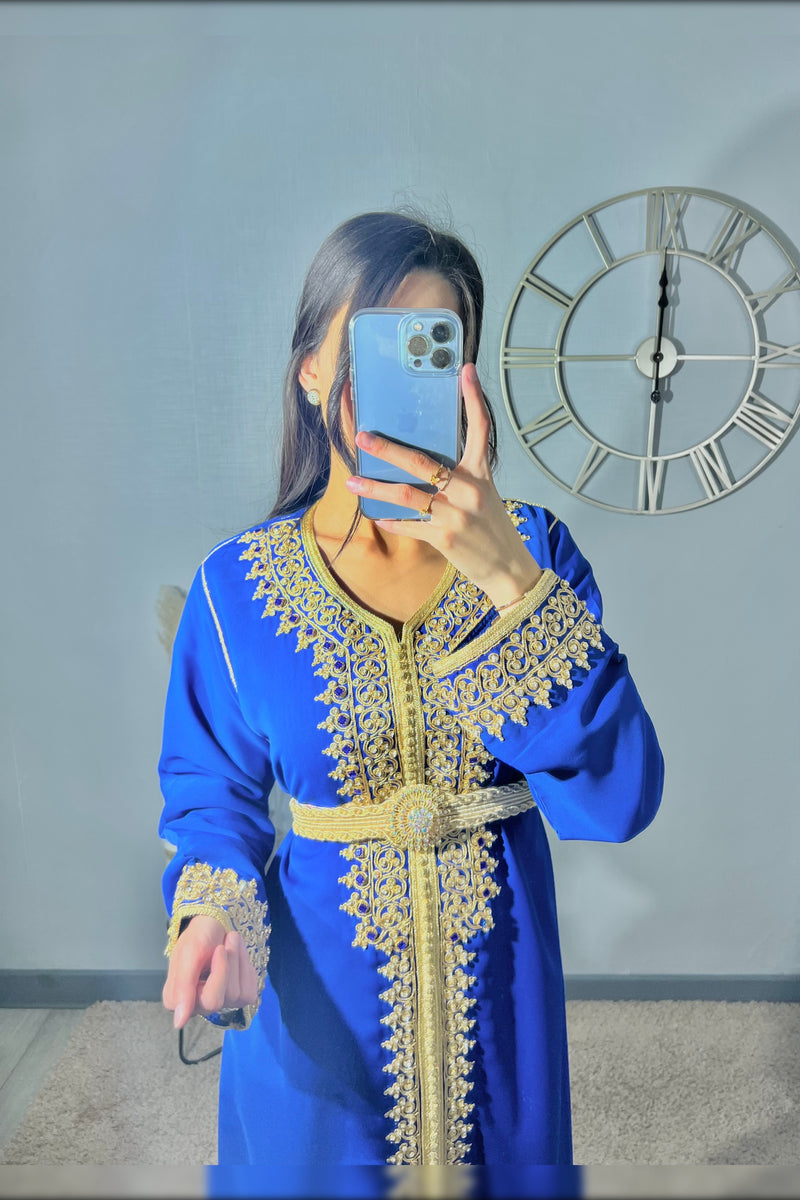 Caftan simple marocain bleu "Leyla"