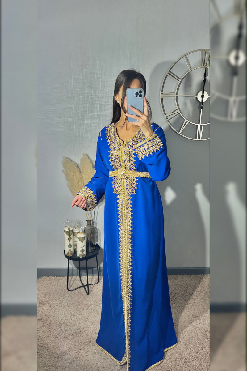 Caftan simple marocain bleu "Leyla"